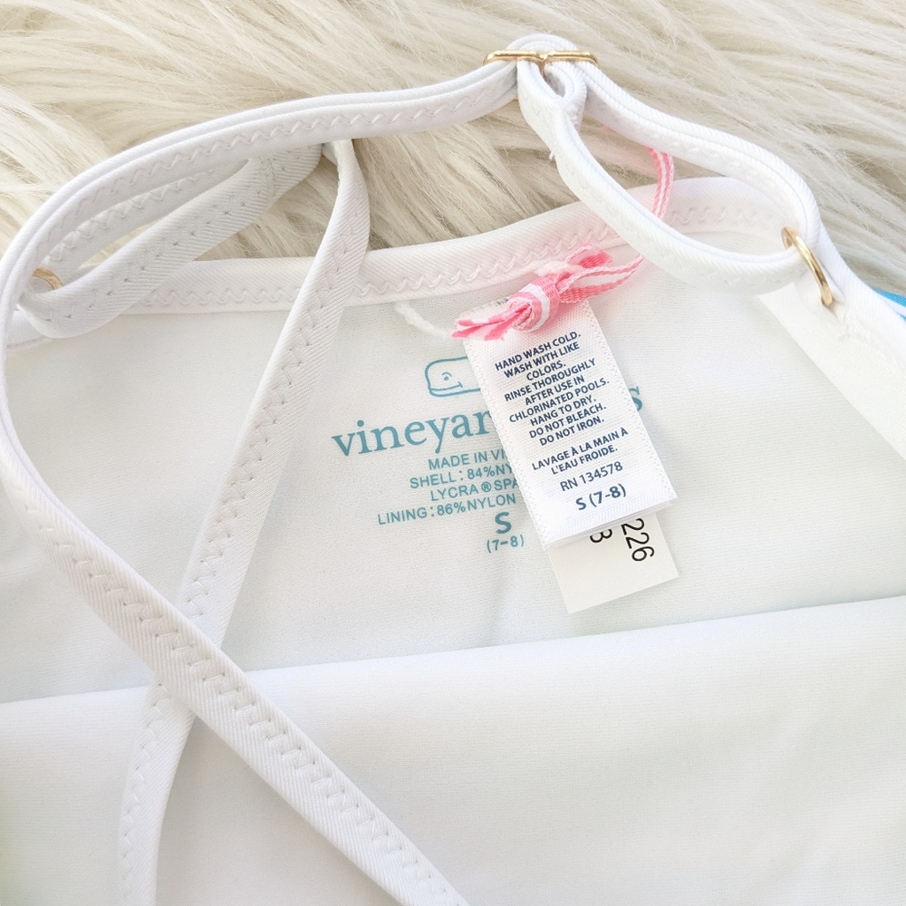 {Vineyard Vines} Girls' Tipped One-Piece: Whale Flamingo - Picture 6 of 7